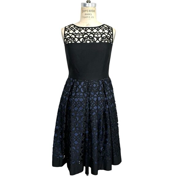 Muse Laser Cut Dress Sz 8 Black Navy Eyelet Party Cocktail Formal Wedding Lace - Picture 2 of 15